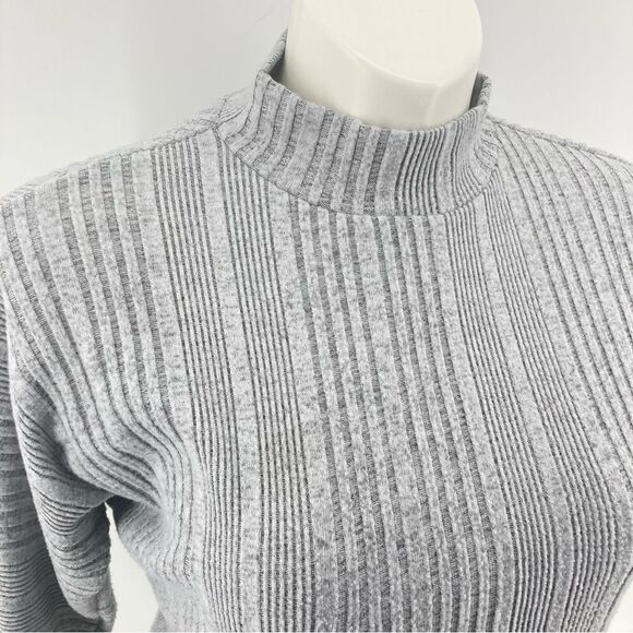 June & Hudson Gray Mock Neck Ribbed Soft Tie Front Knit Top Large - Picture 3 of 12
